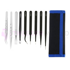 9 Pieces Professional ESD Anti-Static Stainless Steel Tweezers set