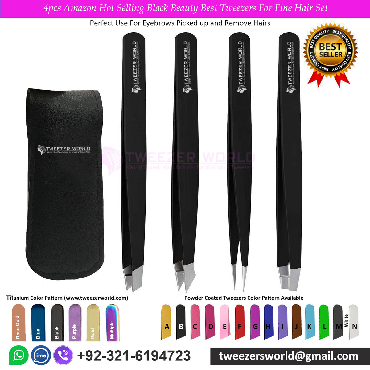 4pcs Amazon Hot Selling Black Beauty Best Tweezers For Fine Hair Set