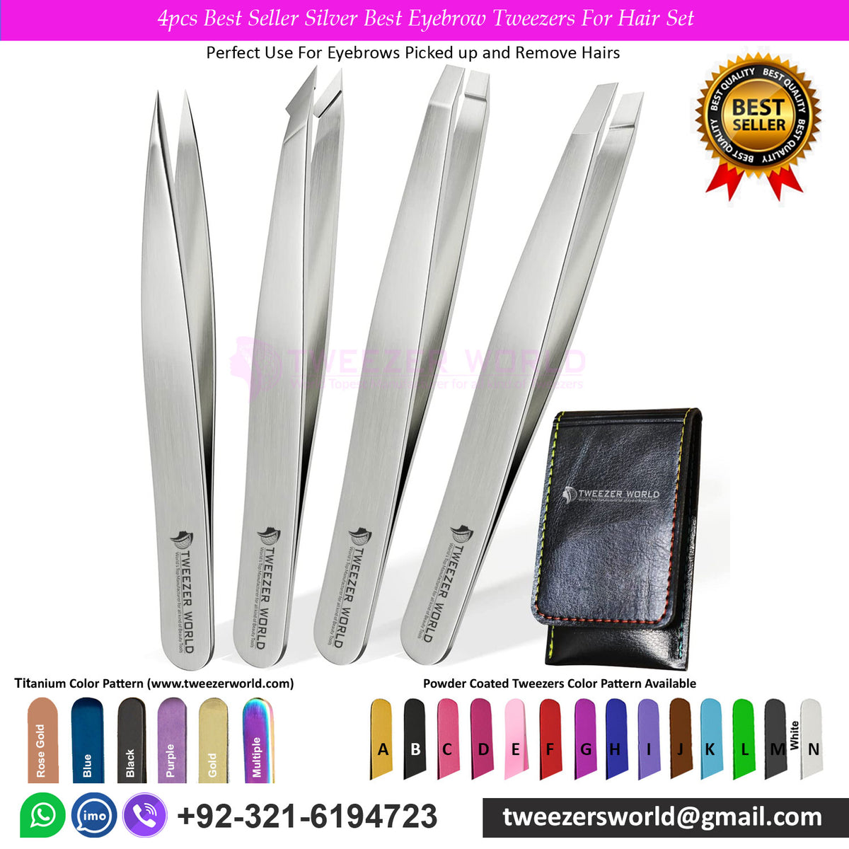 4pcs Best Seller Silver Best Eyebrow Tweezers For Hair Set