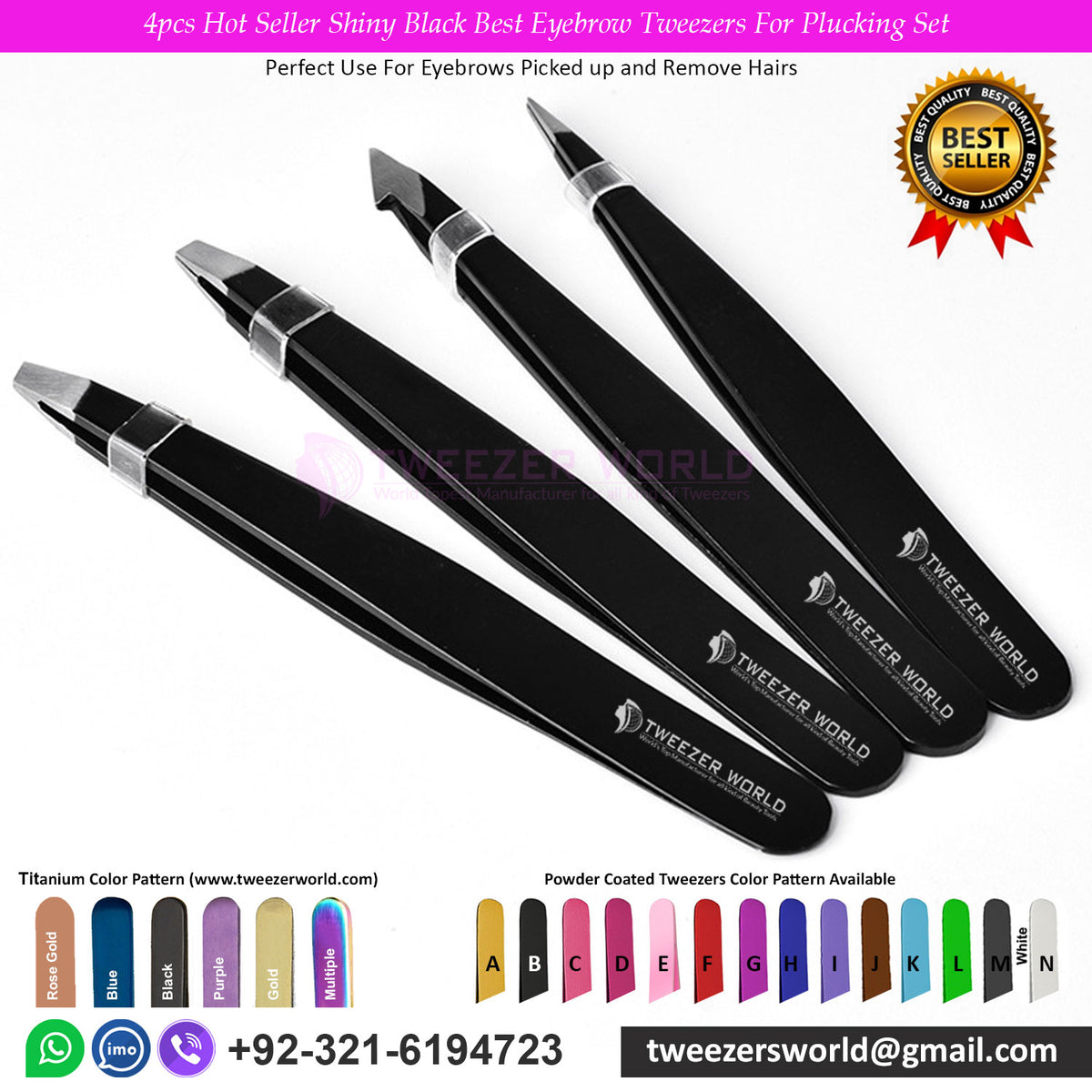 4pcs Hot Seller Shiny Black Best Eyebrow Tweezers For Plucking Set