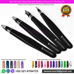 4pcs Hot Seller Shiny Black Best Eyebrow Tweezers For Plucking Set