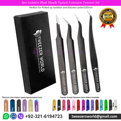 4pcs Isolation Black Handle Professional Eyelash Tweezers Set