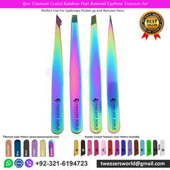 4pcs Titanium Coated Rainbow Hair Removal Eyebrow Tweezers Set