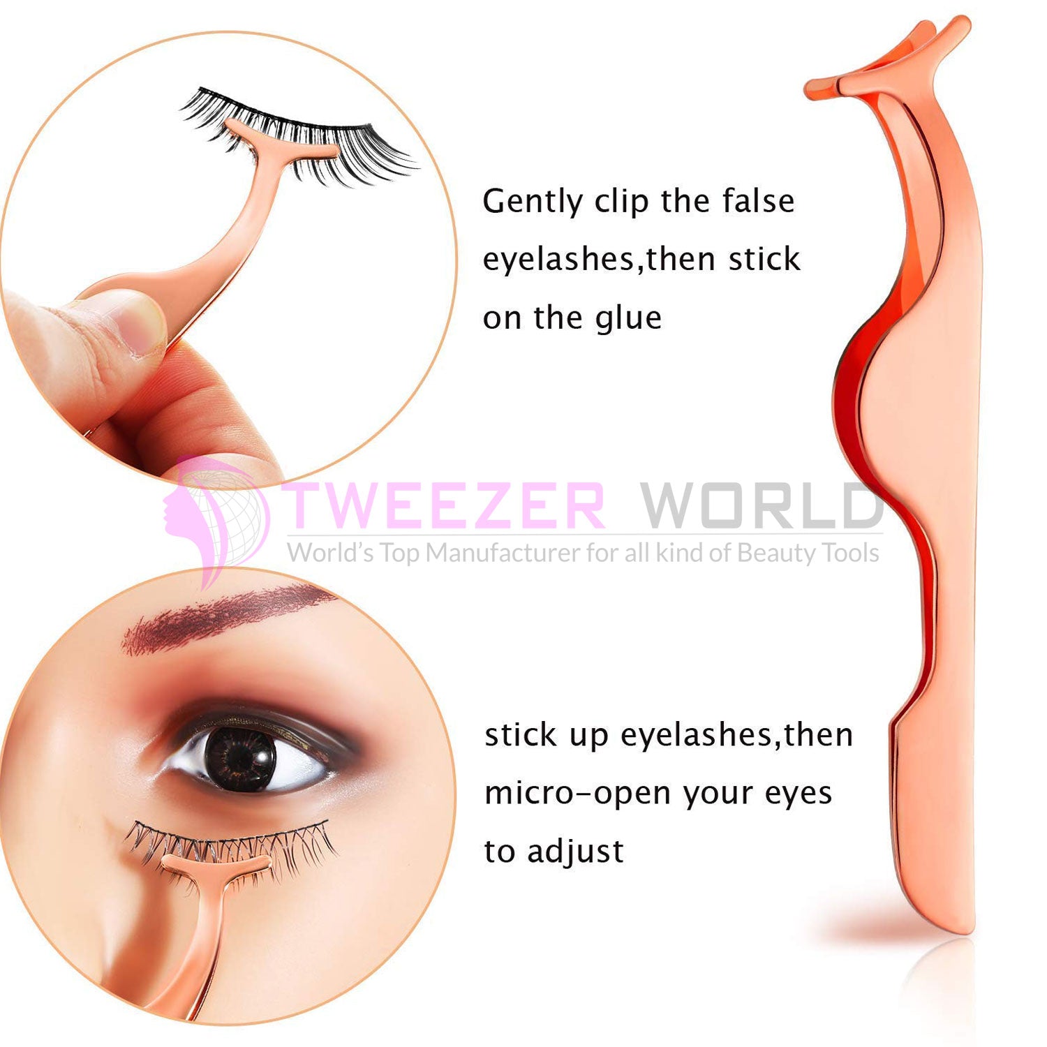 4pcs False Eyelash Applicator Rose Gold Applicator Tweezers Set