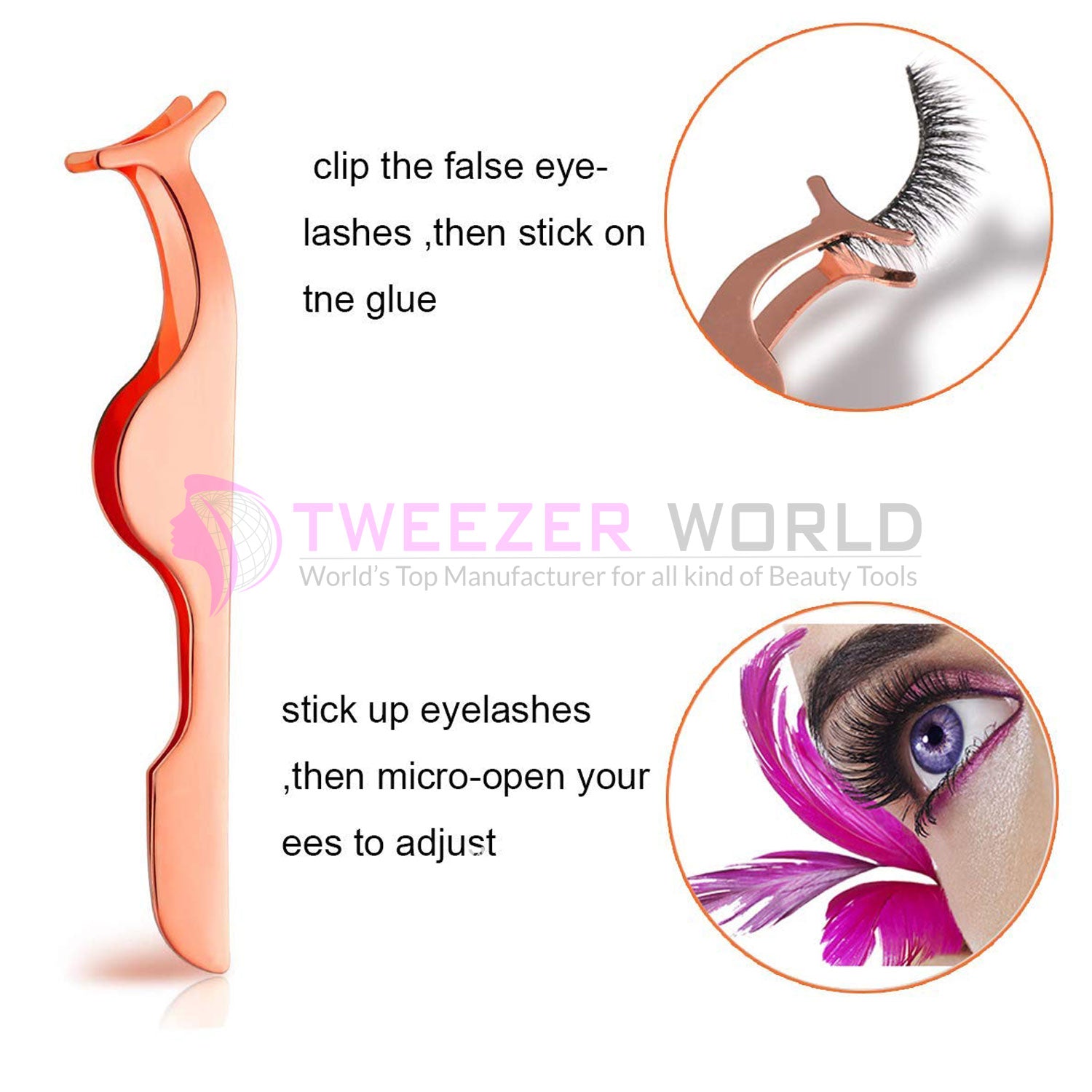 4pcs False Eyelash Applicator Rose Gold Applicator Tweezers Set