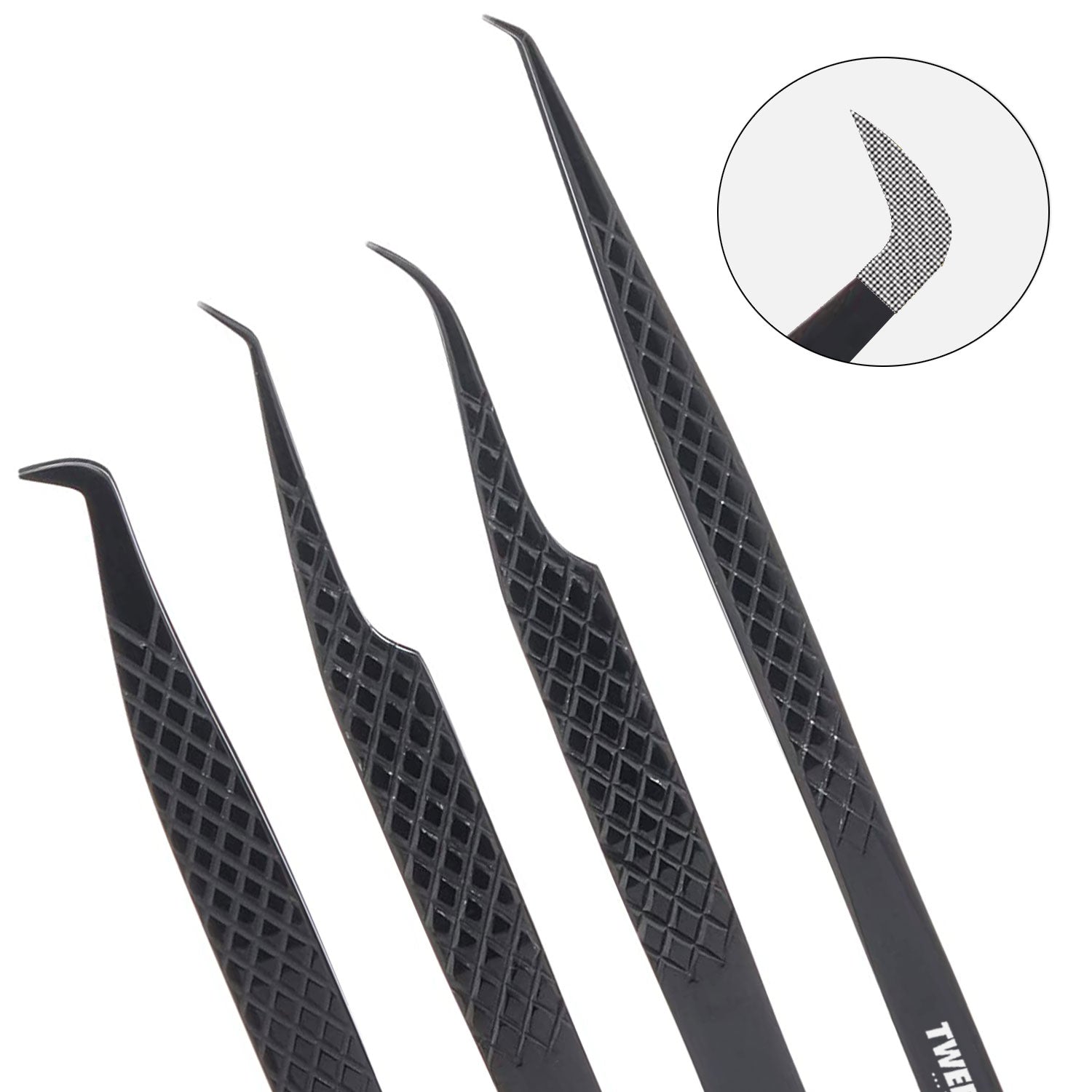 4pcs black eyelash tweezers manufacturing exporting by TWEEZER WORLD