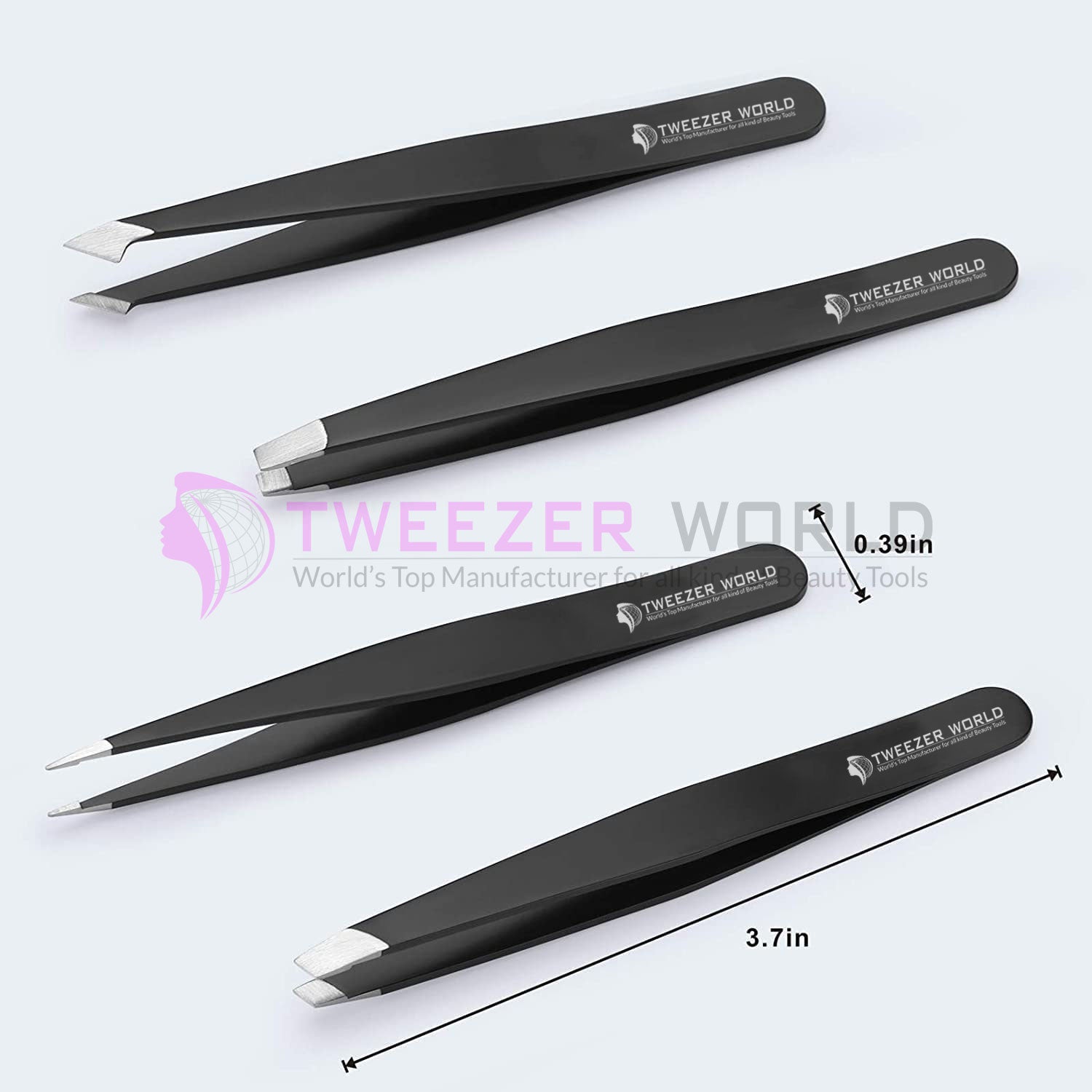 4pcs Amazon Hot Selling Black Beauty Best Tweezers For Fine Hair Set