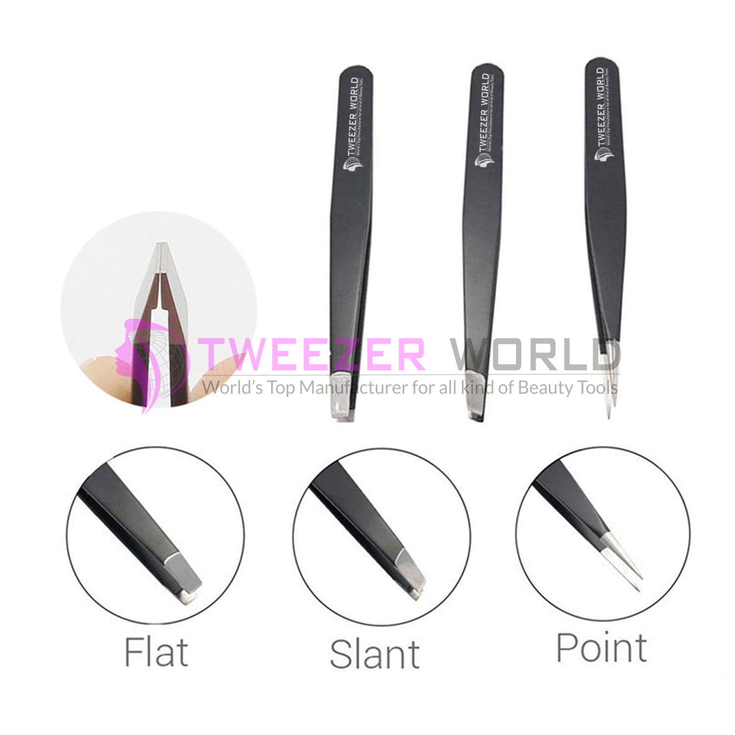 Best Quality 4pcs Black Powder Coated Eyebrow Tweezers &amp; Scissor Set