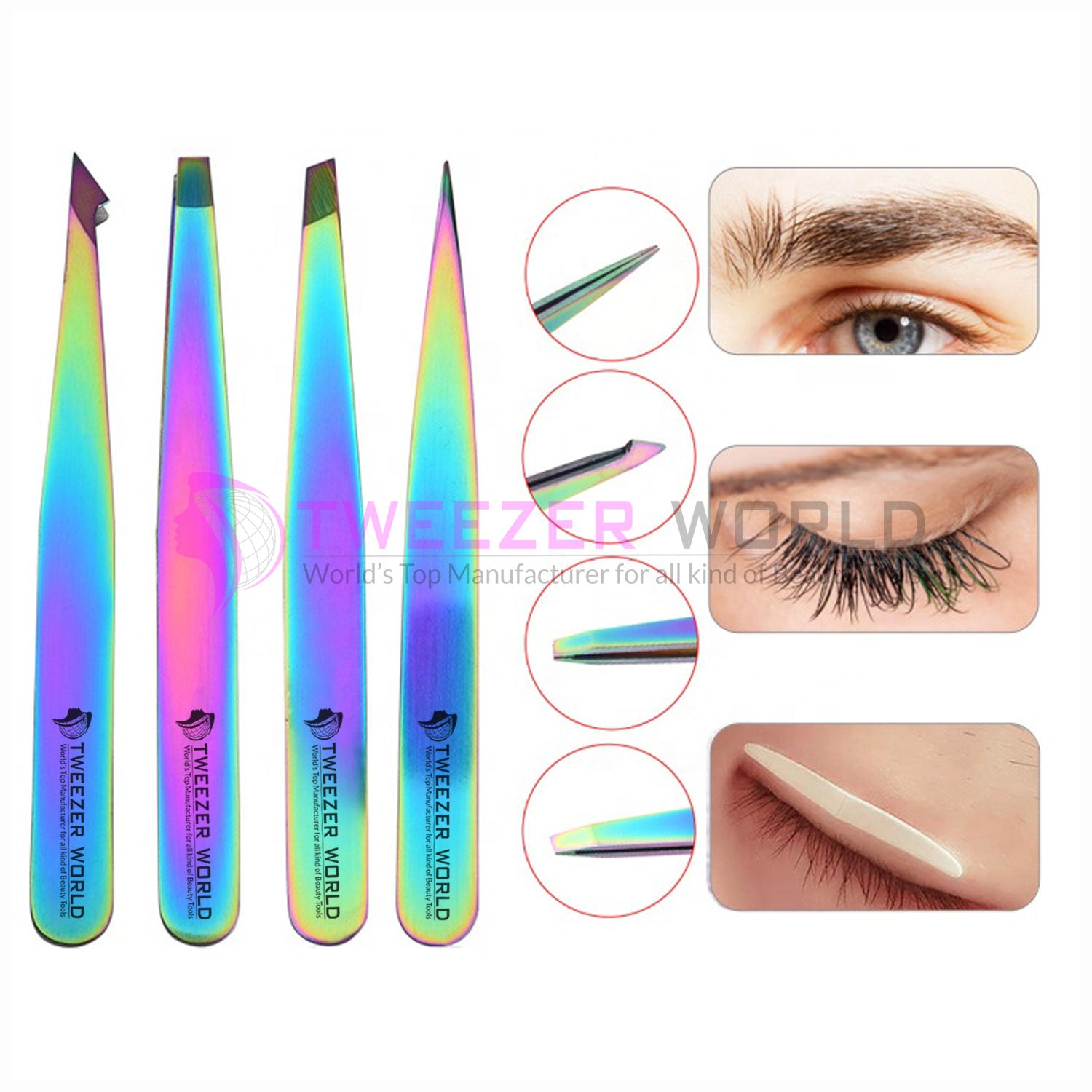 4pcs Titanium Coated Rainbow Hair Removal Eyebrow Tweezers Set