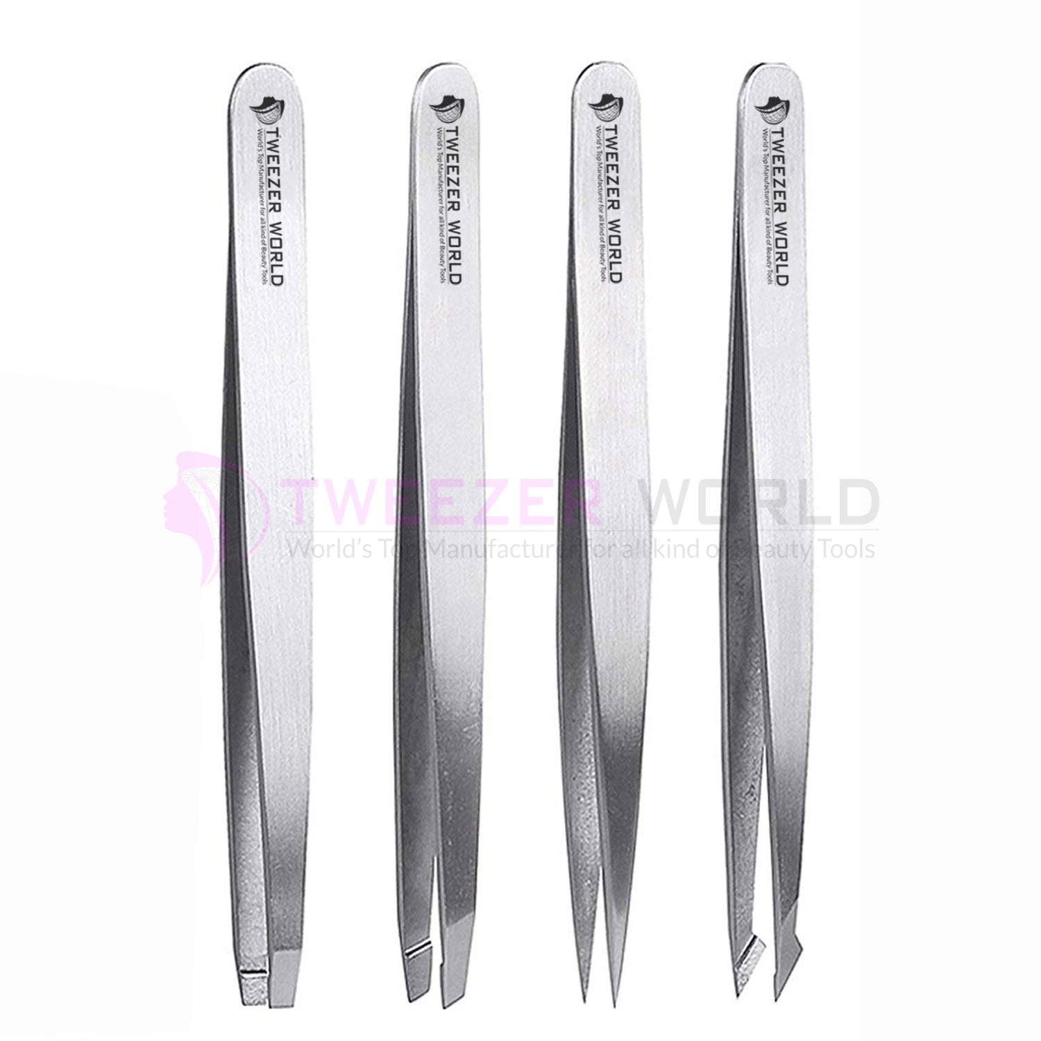 4Pcs Silver Eyebrow Tweezers Set Best Hair Removal Brow Tweezers