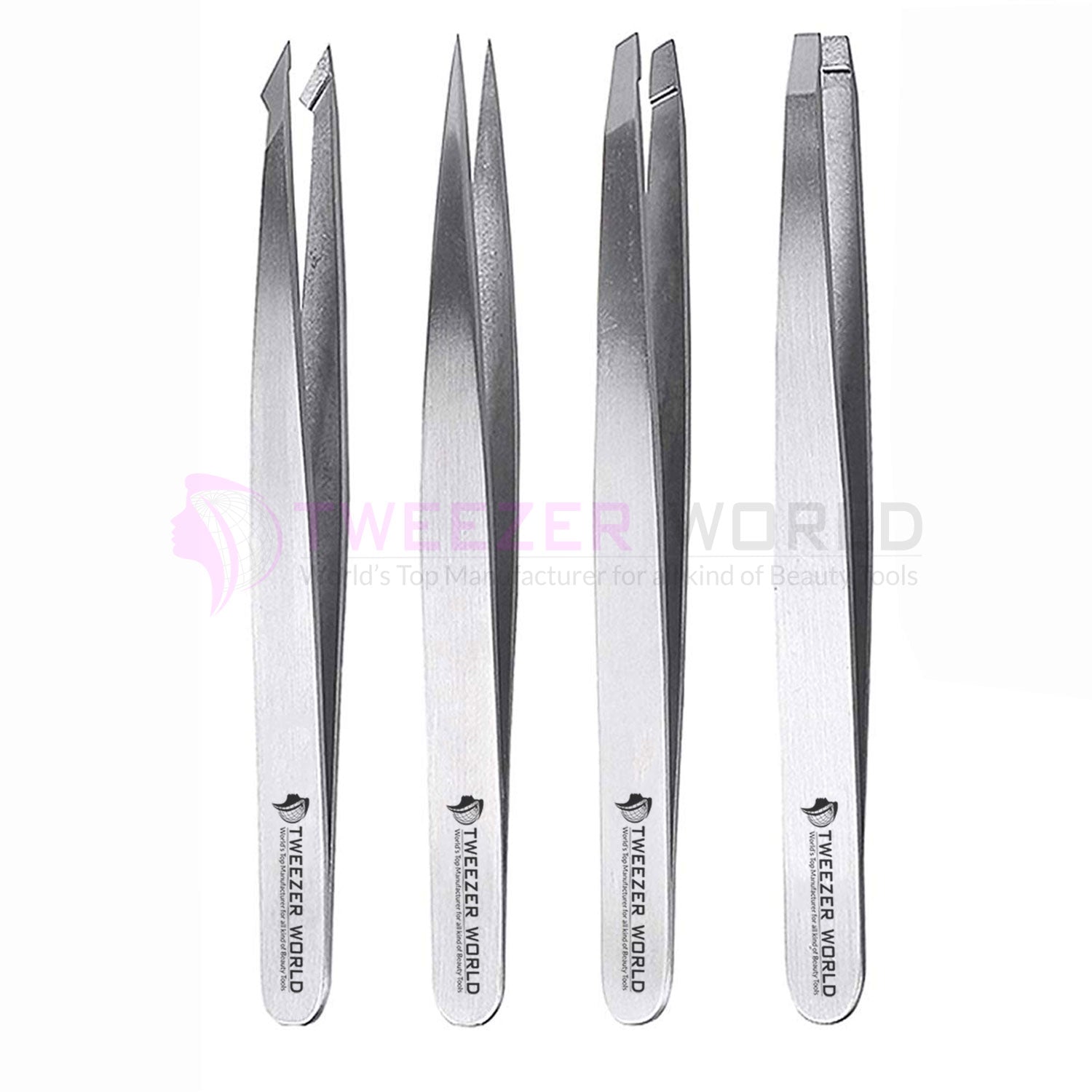 4Pcs Silver Eyebrow Tweezers Set Best Hair Removal Brow Tweezers