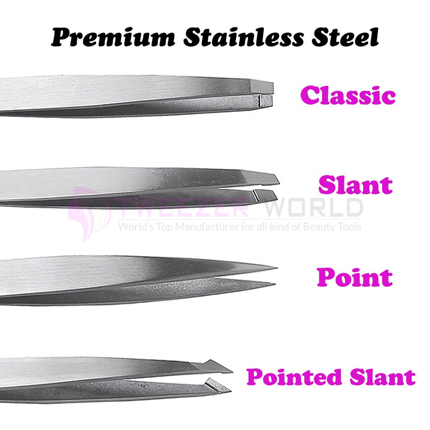 4Pcs Silver Eyebrow Tweezers Set Best Hair Removal Brow Tweezers