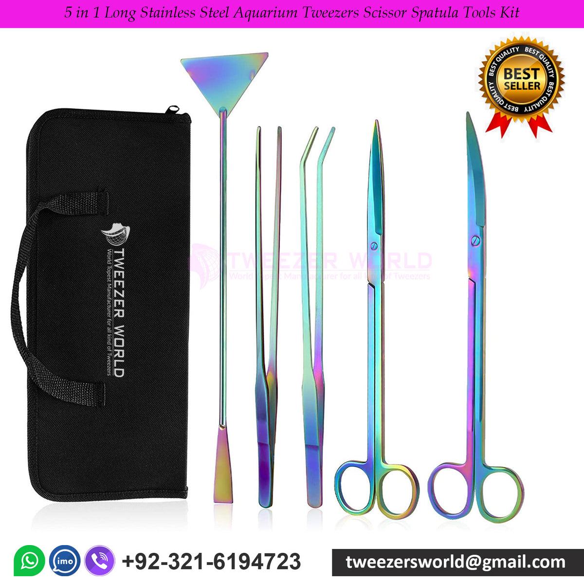 5 in 1 Long Stainless Steel Aquarium Tweezers Scissor Spatula Tools Kit