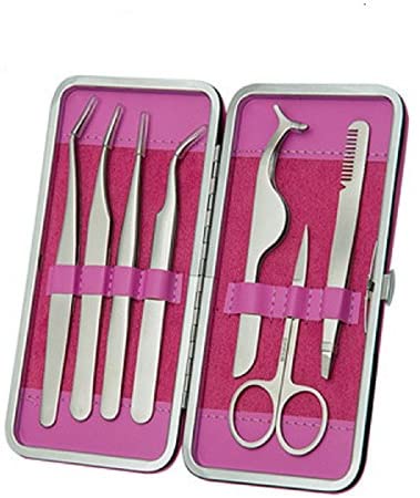 7Pcs with CASE, Grade TWEEZERS Precision Eyebrow Products in Travel Case with Scissor