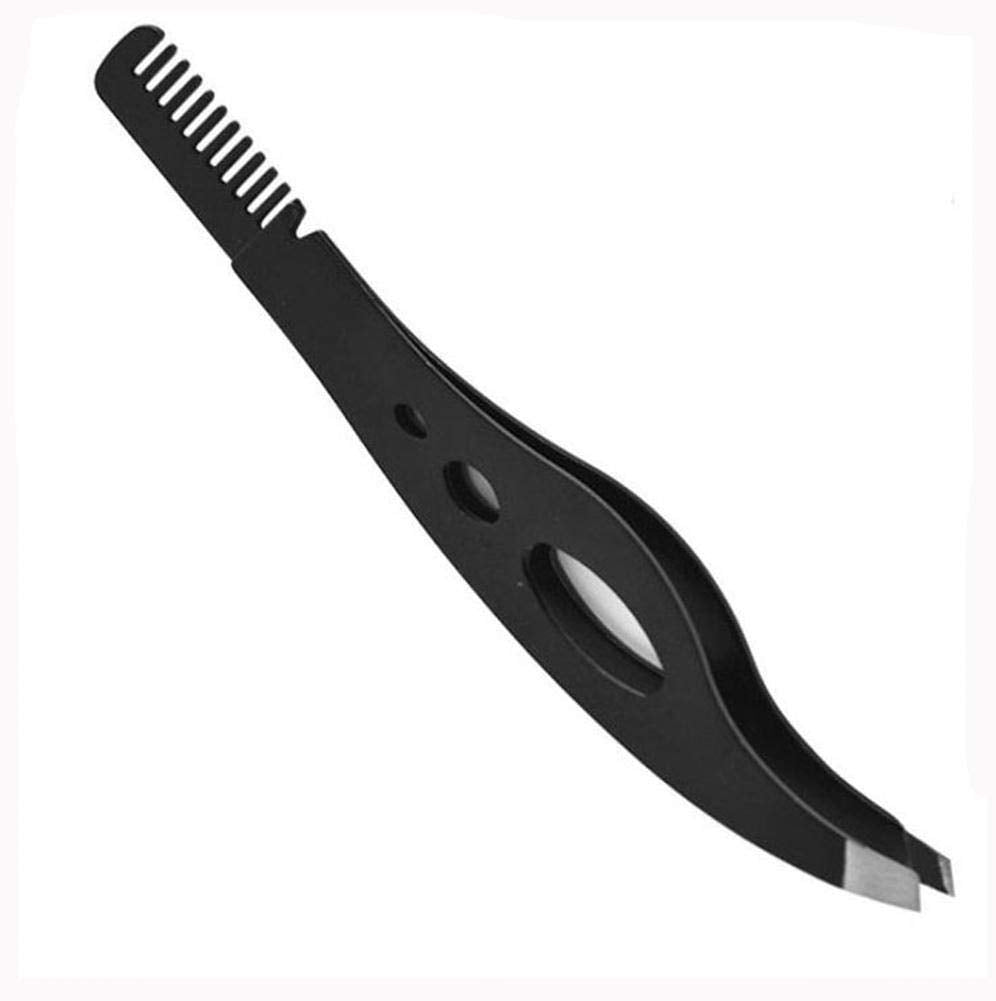 Eyebrow Tweezers 2 in 1 Brows Tweezers with Comb (Black)