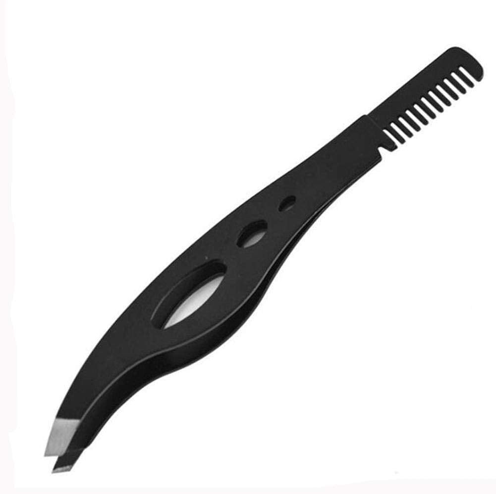 Eyebrow Tweezers 2 in 1 Brows Tweezers with Comb (Black)