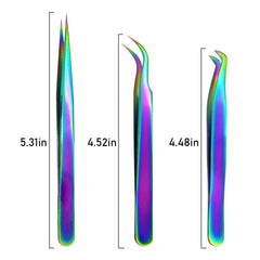 Lash Extension Supplies Stainless Steel Precision Tweezers (3 pcs, Rainbow)