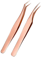 Curved Tip Tweezers Steel Precision Volume Lash Tweezers Set - Rose Gold