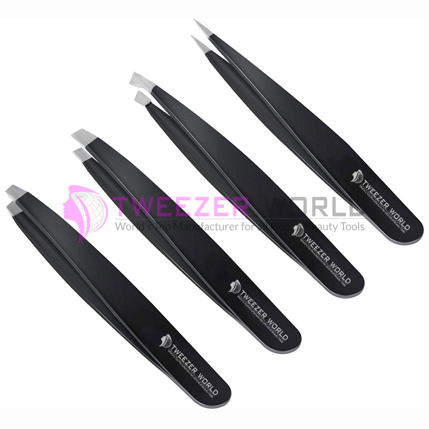 5pcs Professional Brow Tweezers & Scissor Best Quality Black Set