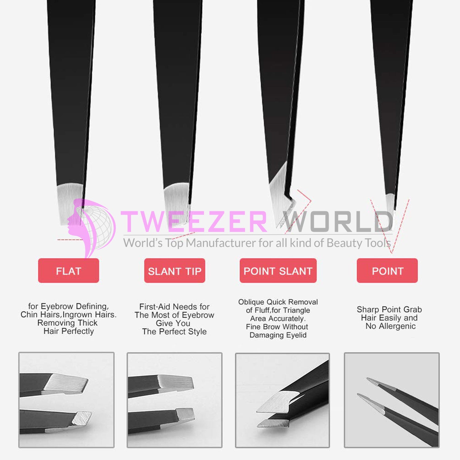 5pcs Professional Brow Tweezers & Scissor Best Quality Black Set