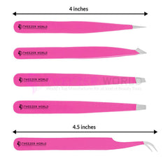 Top Rated 5pcs Hot Pink Eyebrow Tweezers Set Best Slanted Tweezers