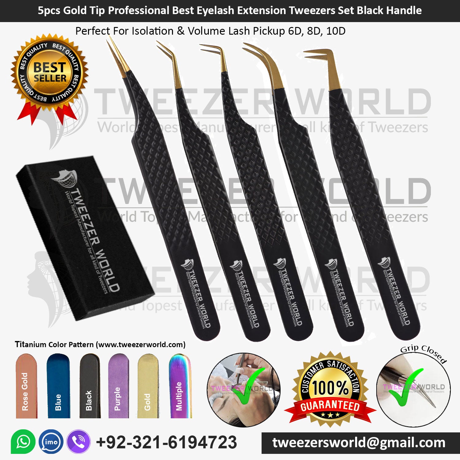 Professional Stainless Steel Different Types of Lash Tweezers Set