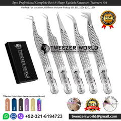 5pcs Professional Complete Best S-Shape Eyelash Extension Tweezers Set