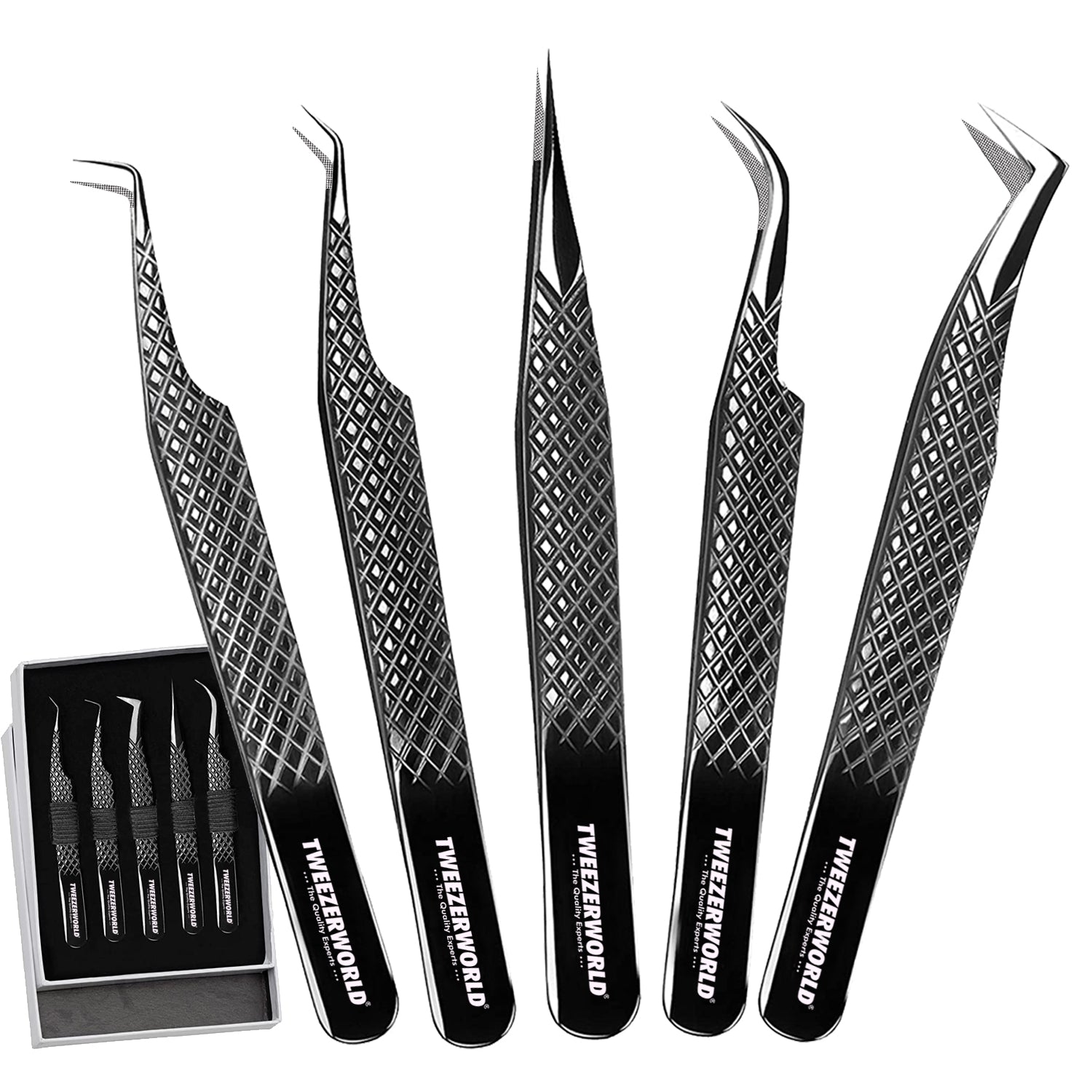 Lash Tweezers Set Best Titanium Black for Eyelash Extensions 5pcs