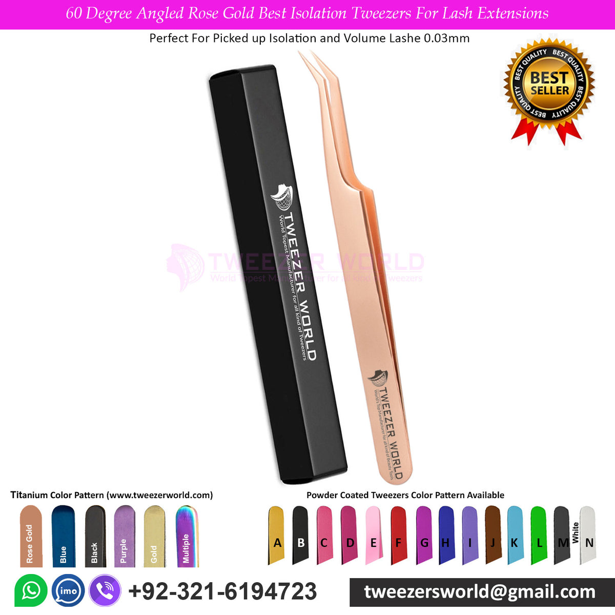 60 Degree Angled Rose Gold Best Isolation Tweezers For Lash Extensions