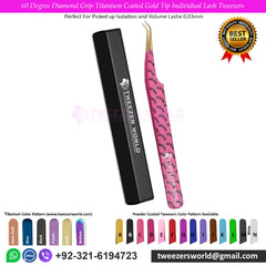 60 Degree Diamond Grip Titanium Coated Gold Tip Individual Lash Tweezers