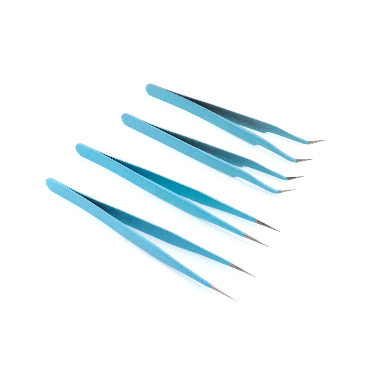 4pcs Eyelash Extension Tweezers- 2pcs Straight and 2pcs Curved Tip