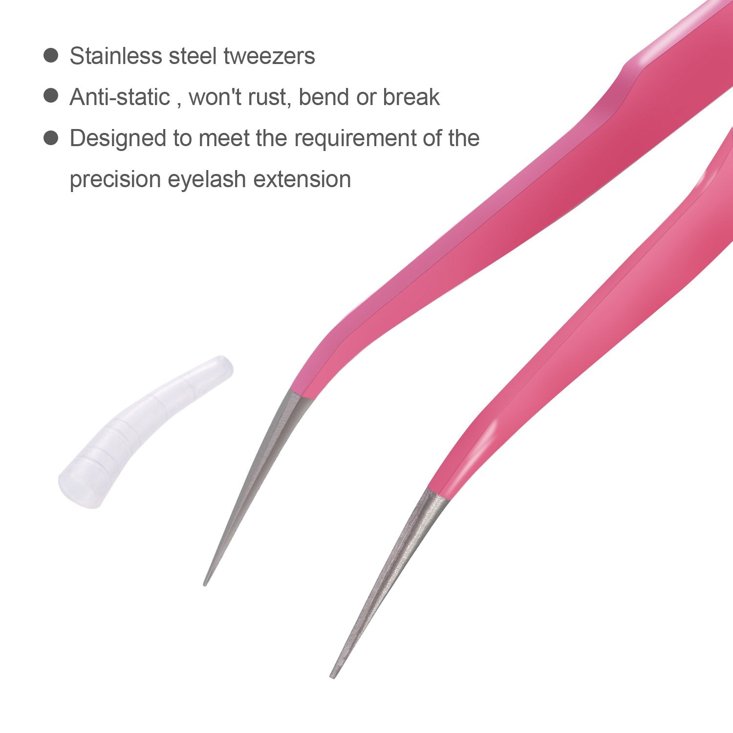 2pcs Pink Straight Curved Tip Tweezers Sets for Eyelash Extensions