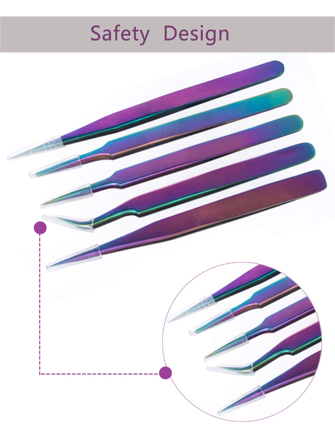 Rainbow Stainless Steel Tweezers Kit Anti-Static Precision Tweezers Set