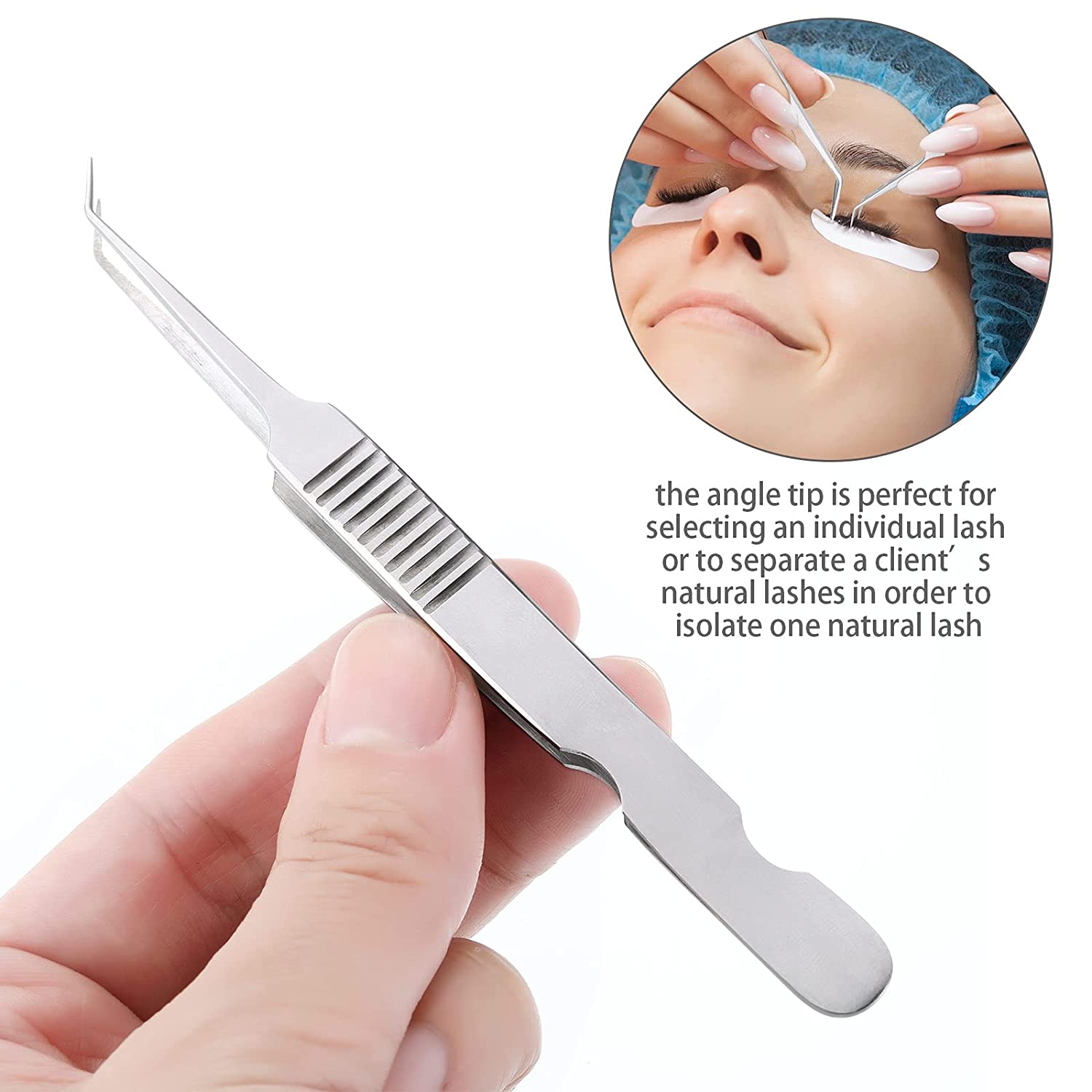 Stainless Steel 45 Degree Curved Tweezers Eyelash Applicator Tools