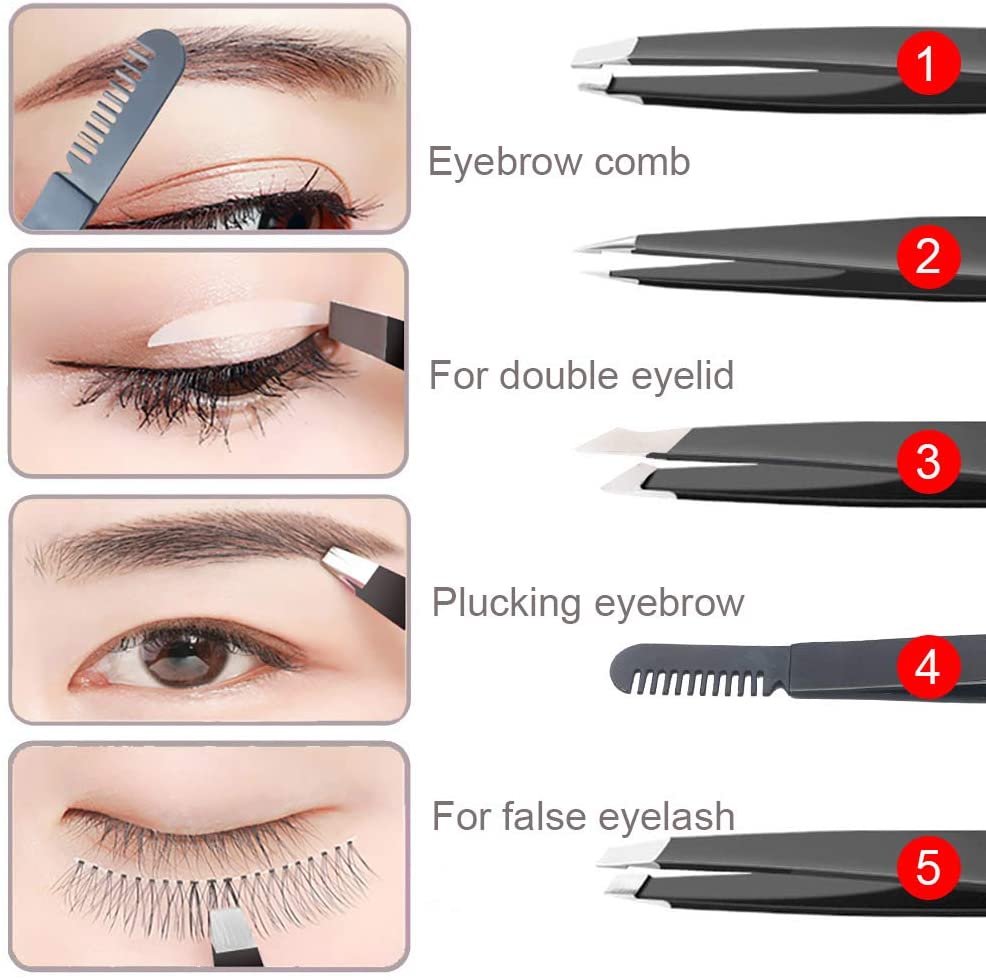 6pcs Pointed Tweezer Kit for Women Men