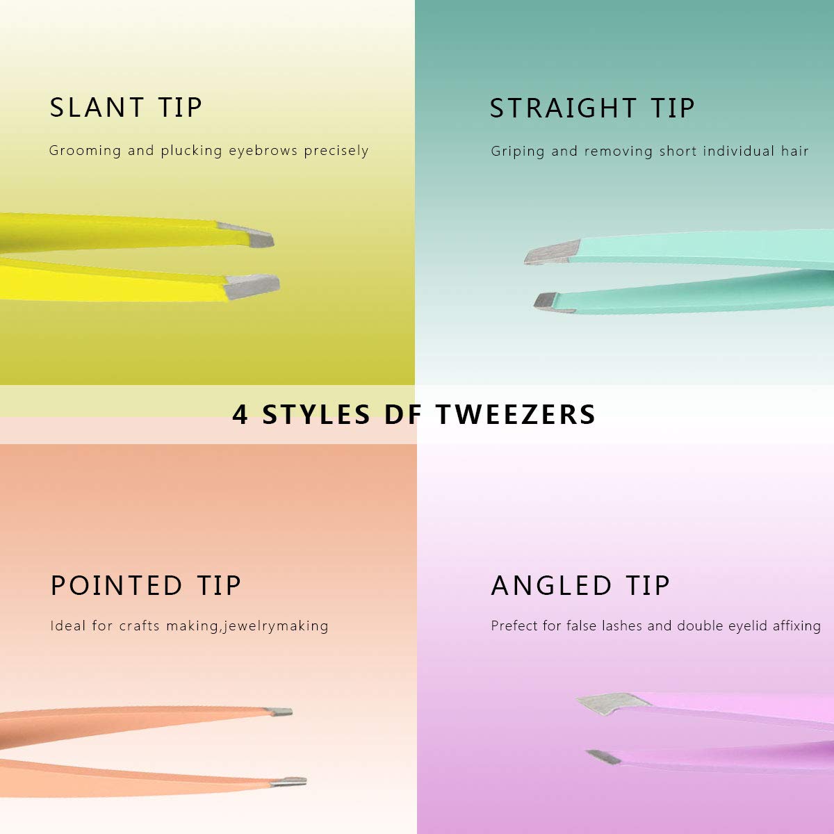 Tweezers for Women's Eyebrows,4Pcs Best Precision tweezer set