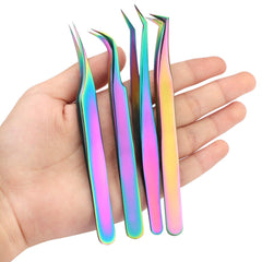 4 PCS Stainless Steel Curved Tip Precision Tweezers (Rainbow)