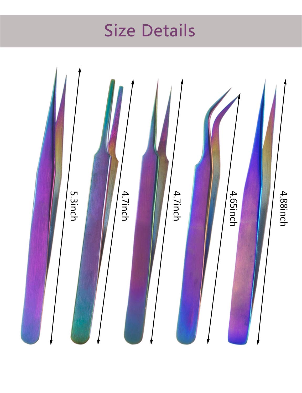 Rainbow Stainless Steel Tweezers Kit Anti-Static Precision Tweezers Set