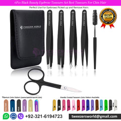 6Pcs Black Beauty Eyebrow Tweezers Set Best Tweezers For Chin Hair