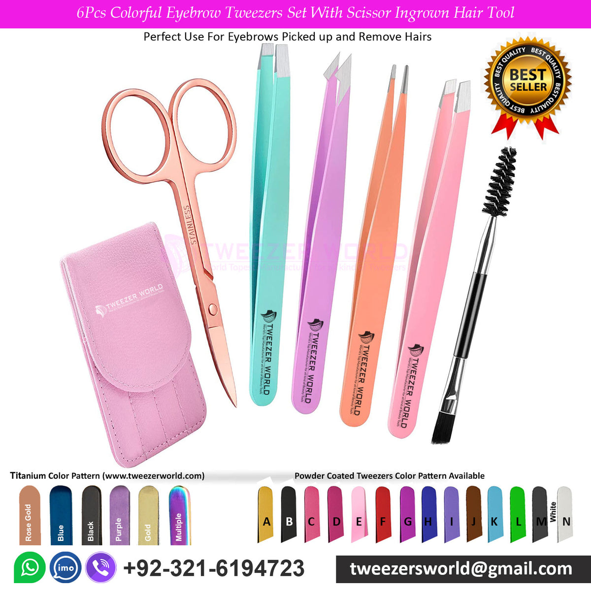 6Pcs Colorful Eyebrow Tweezers Set With Scissor Ingrown Hair Tool