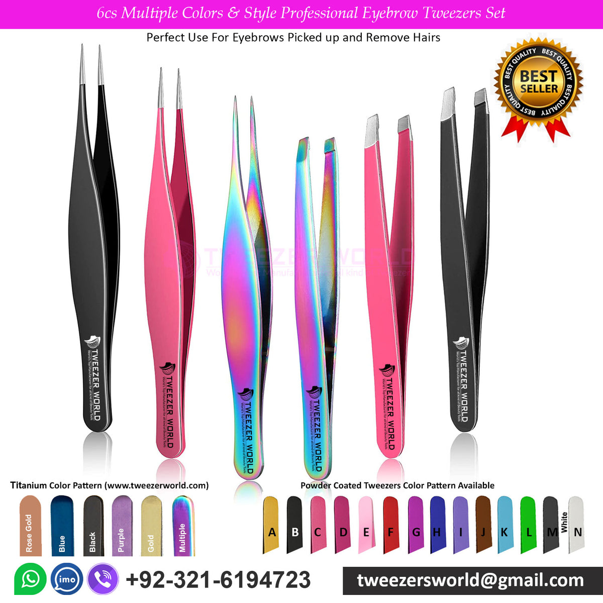 6cs Multiple Colors &amp; Style Professional Eyebrow Tweezers Set