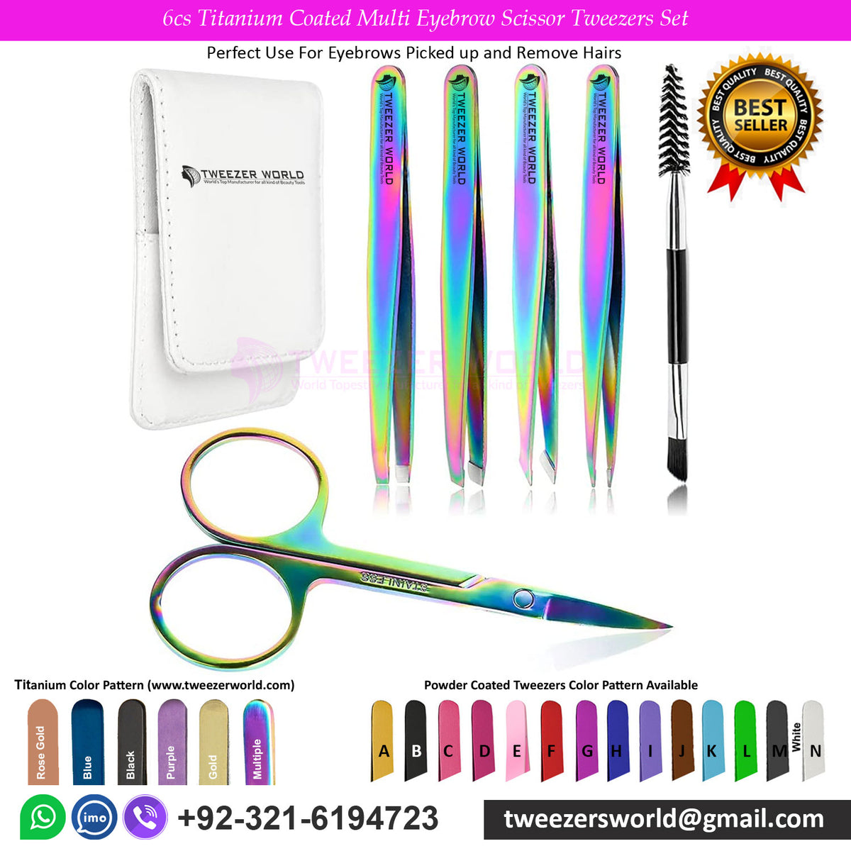 6cs Titanium Coated Multi Eyebrow Scissor Tweezers Set