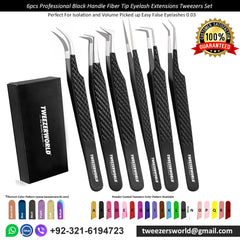 Tweezers Lash Extensions 6pcs Pro Black Fiber Tip Set