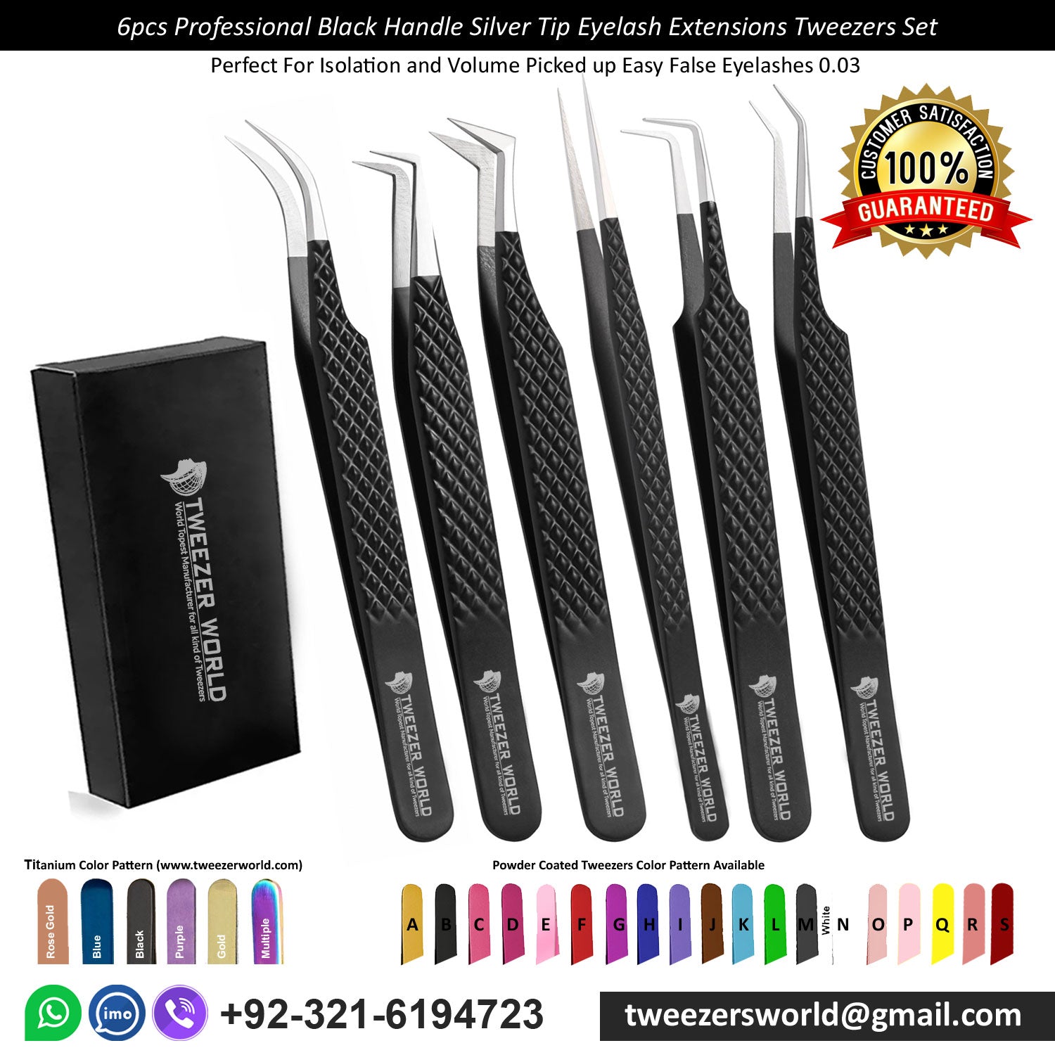 Lash Extensions Tweezers 6pcs Pro Black Set