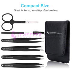 6Pcs Black Beauty Eyebrow Tweezers Set Best Tweezers For Chin Hair