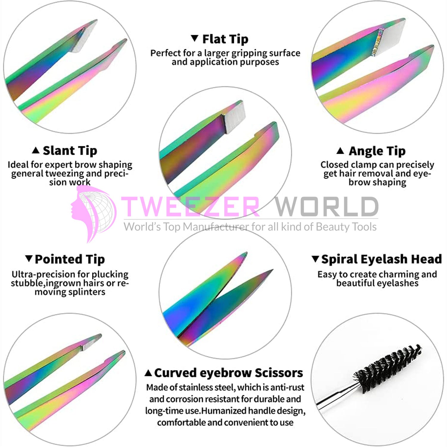 6cs Titanium Coated Multi Eyebrow Scissor Tweezers Set