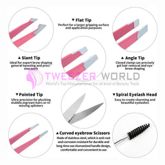 6cs Red Eyebrow Tweezers Scissor Best Facial Hair Removal Set