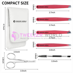 6cs Red Eyebrow Tweezers Scissor Best Facial Hair Removal Set