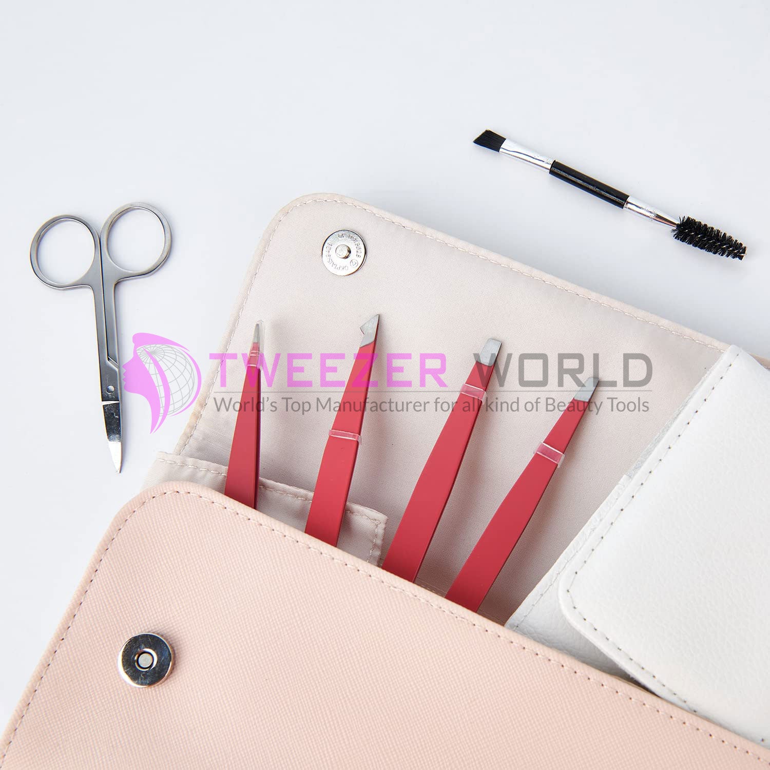 6cs Red Eyebrow Tweezers Scissor Best Facial Hair Removal Set