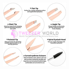 6cs Titanium Coated Rose Gold Eyebrow Tweezers Facial Hair Removal Set